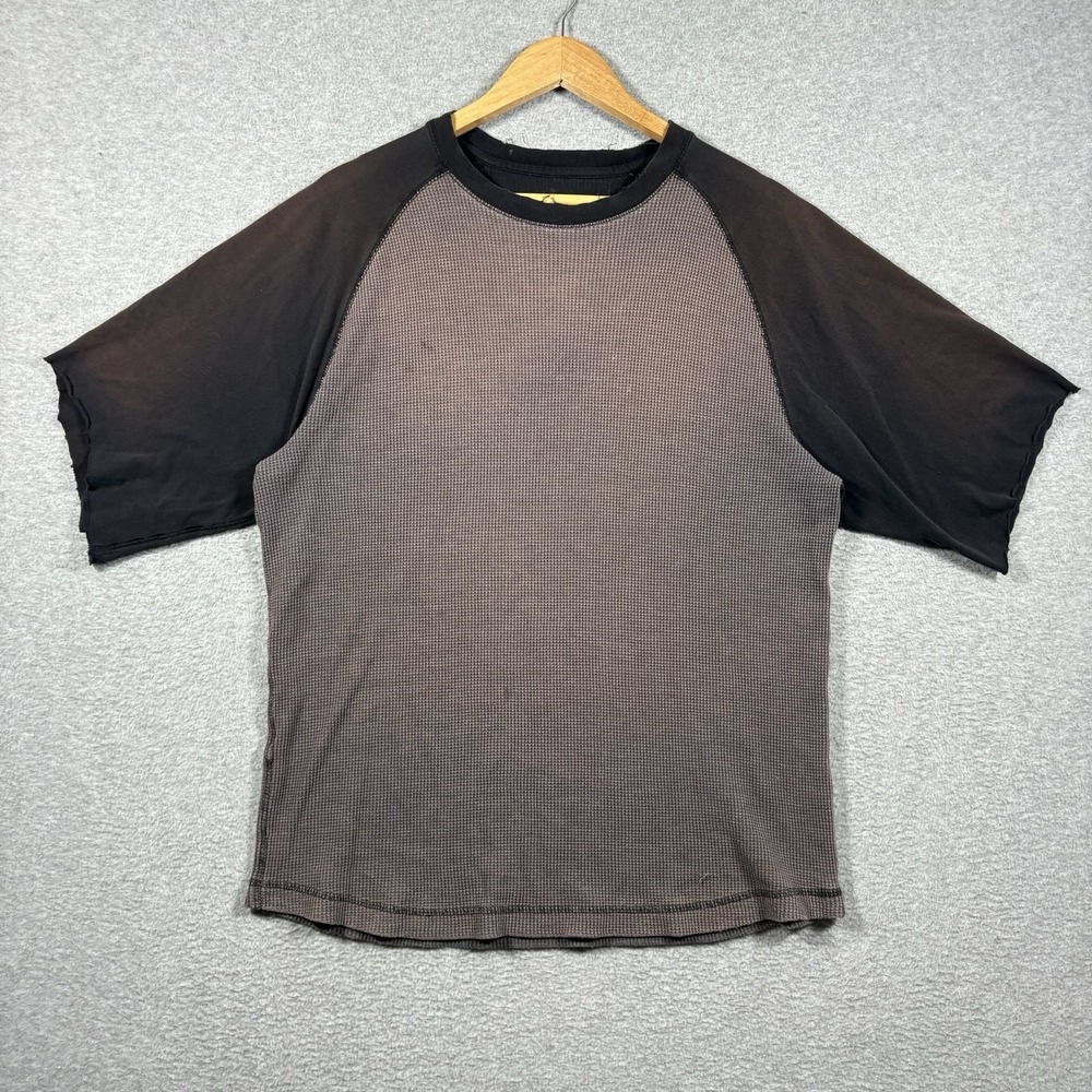 Vintage 90s Waffle Knit Thermal Raglan Tee Mens L Raw Hem Two Tone Skater Faded